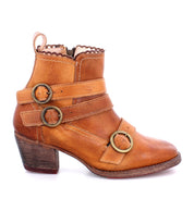 A VIP list-worthy Bady women's tan leather ankle boot with two buckles, made from real leather by Oak Tree Farms.