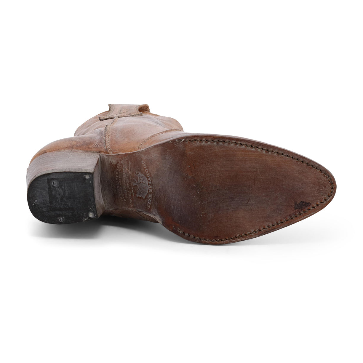 A pair of Oak Tree Farms "Baila" brown leather boots with a buckle on the side.