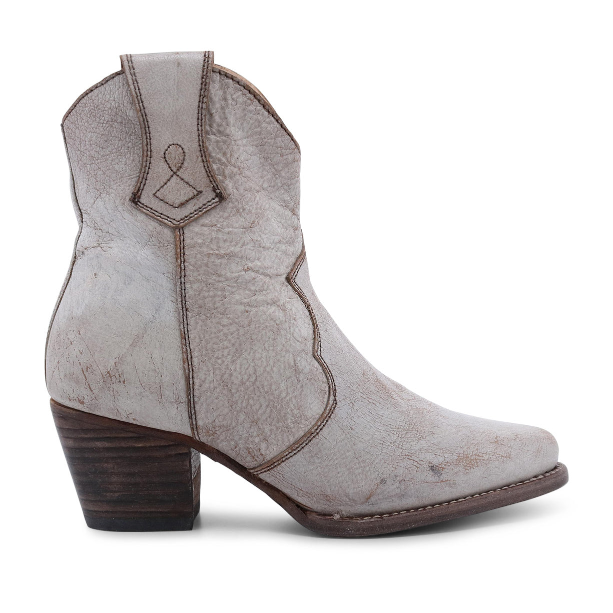 A women's grey Baila cowboy boot with a wooden heel from Oak Tree Farms.