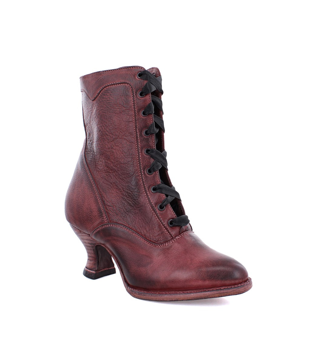 Victorian style burgundy leather ankle boots for women, hand-dyed with uncompromising quality, the Eleanor boots by Oak Tree Farms.