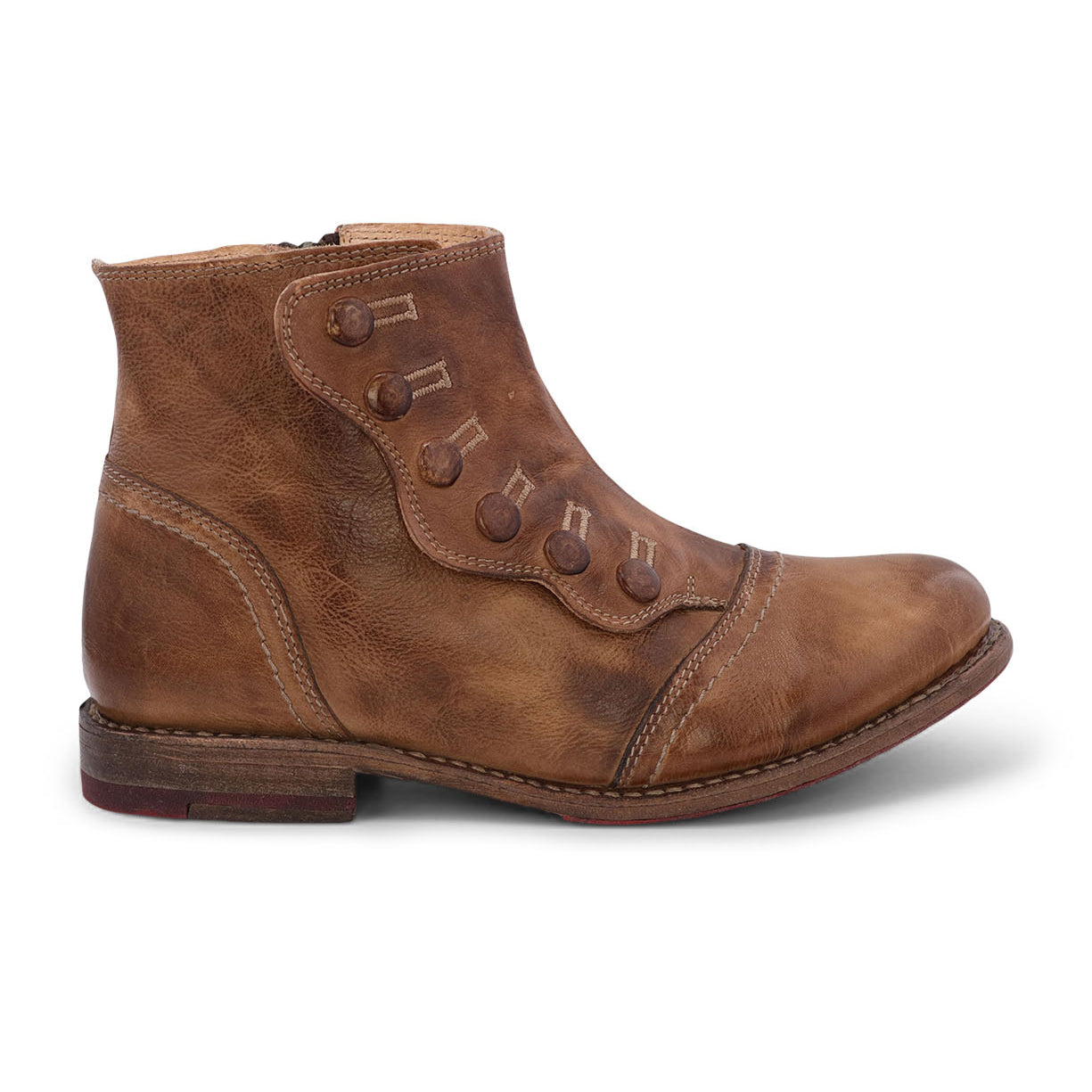 A women's tan leather ankle boot with YKK zipper, called Josephine by Oak Tree Farms.