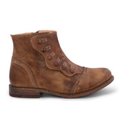A women's tan leather ankle boot with YKK zipper, called Josephine by Oak Tree Farms.