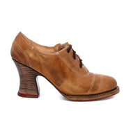 An enchanting women's brown Nanny oxford shoe with a wooden heel by Oak Tree Farms.