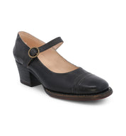 The Oak Tree Farms Twigley women's black leather Mary Jane shoe is a timeless classic with a buckle.