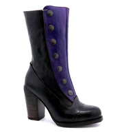 A pair of black and purple Oak Tree Farms Amelia boots with buttons.