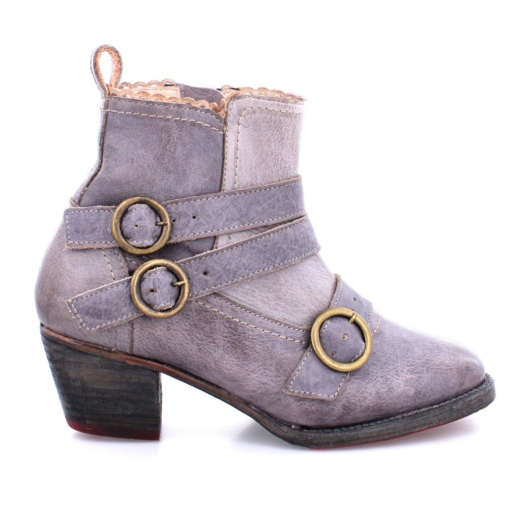 Women's grey Oak Tree Farms Bady ankle boots with buckles made from real leather.