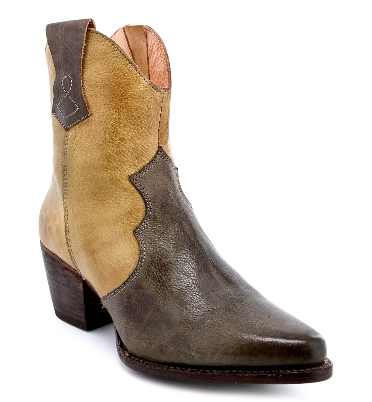 A women's Oak Tree Farms Baila cowboy boot in brown and tan.