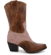 An Oak Tree Farms Basanti women's cowboy boot with pink lace.