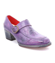 A women's purple leather Dyba clog with a buckle, perfect to channel your inner Oak Tree Farms.