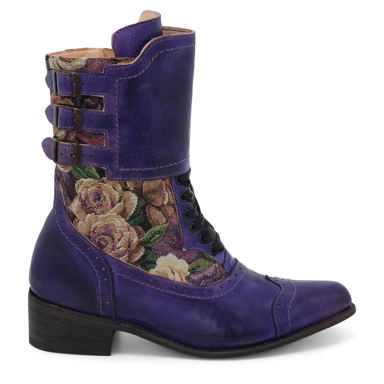 Beautiful Faye boots adorned with delicate roses, showcasing exceptional craftsmanship by Oak Tree Farms.