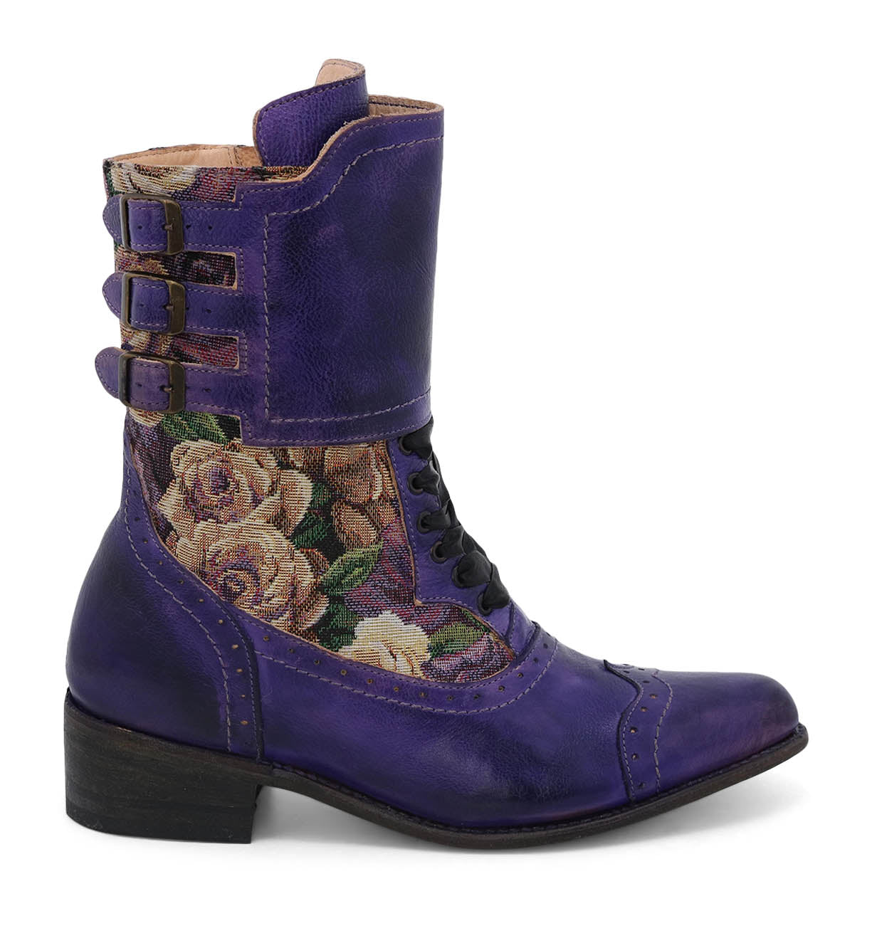 Beautiful Faye boots adorned with delicate roses, showcasing exceptional craftsmanship by Oak Tree Farms.