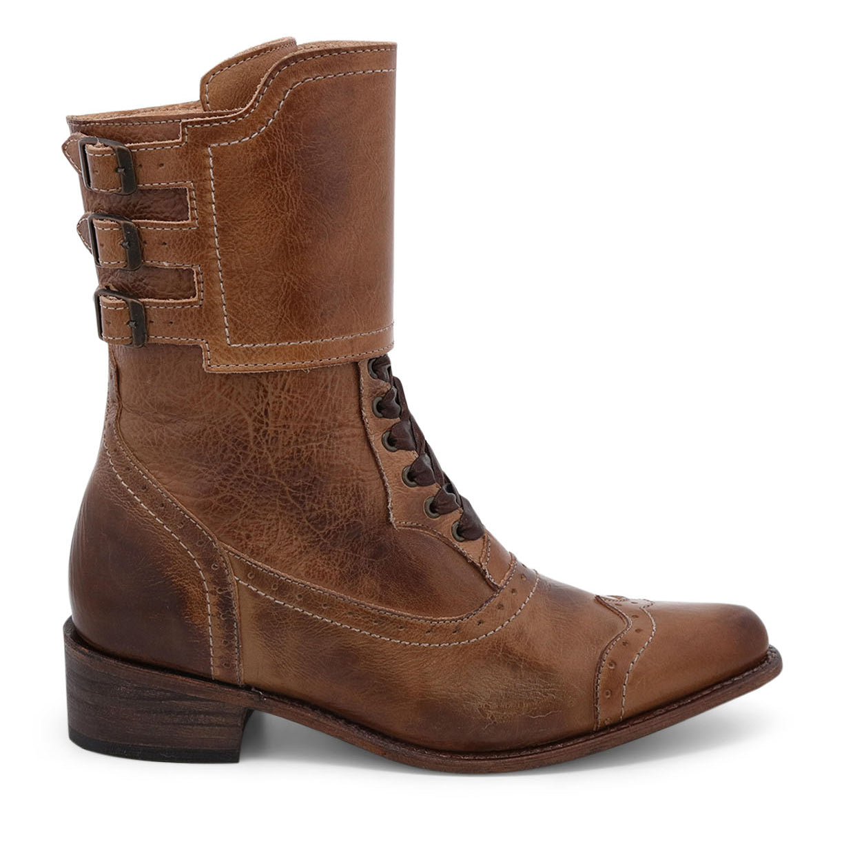 The Oak Tree Farms Faye riding boot is a handcrafted leather boot for women, featuring buckles and straps.