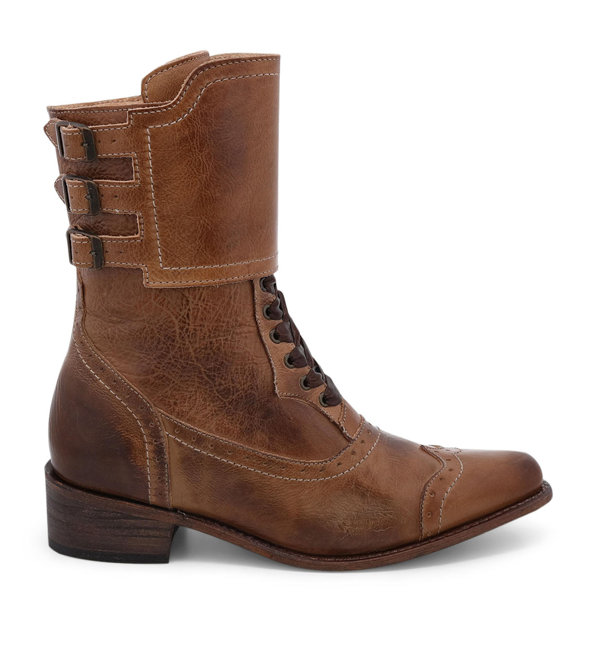 The Oak Tree Farms Faye riding boot is a handcrafted leather boot for women, featuring buckles and straps.