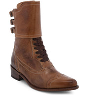 The Oak Tree Farms Faye, a handcrafted leather riding boot with laces, features a sleek tan color.