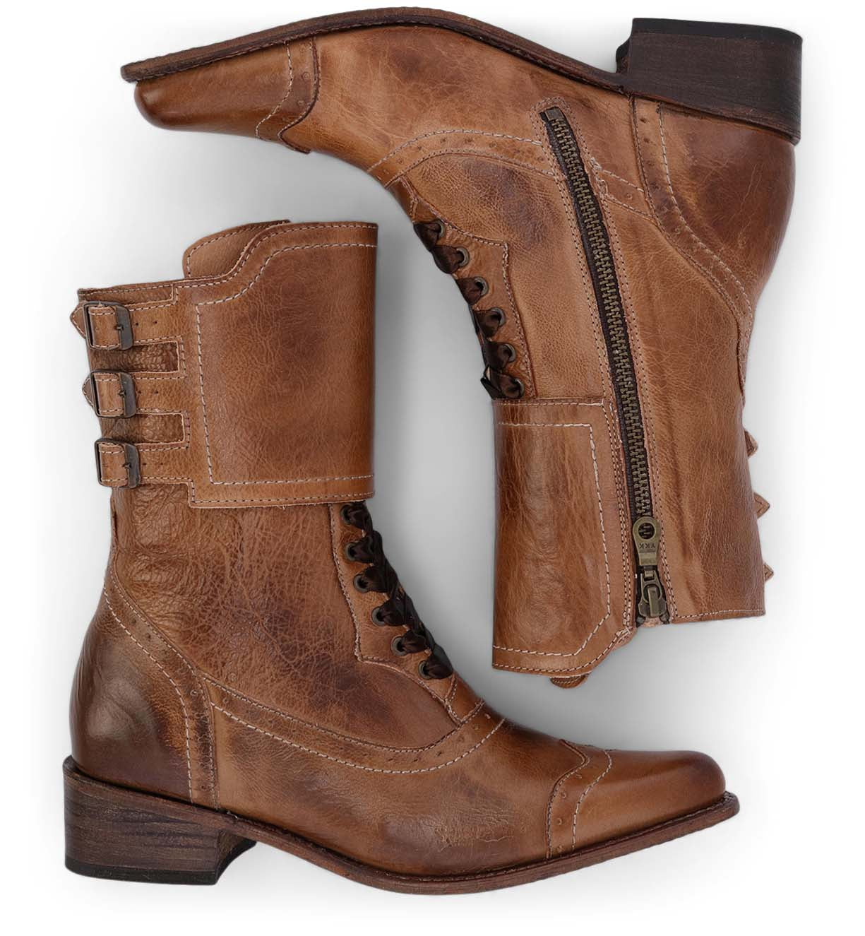 A handcrafted pair of Faye boots by Oak Tree Farms, with zippers on the side, perfect for those looking for a stylish riding boot.