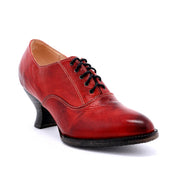 A women's red Janet shoe with a lace-up front on a white background, from Oak Tree Farms.