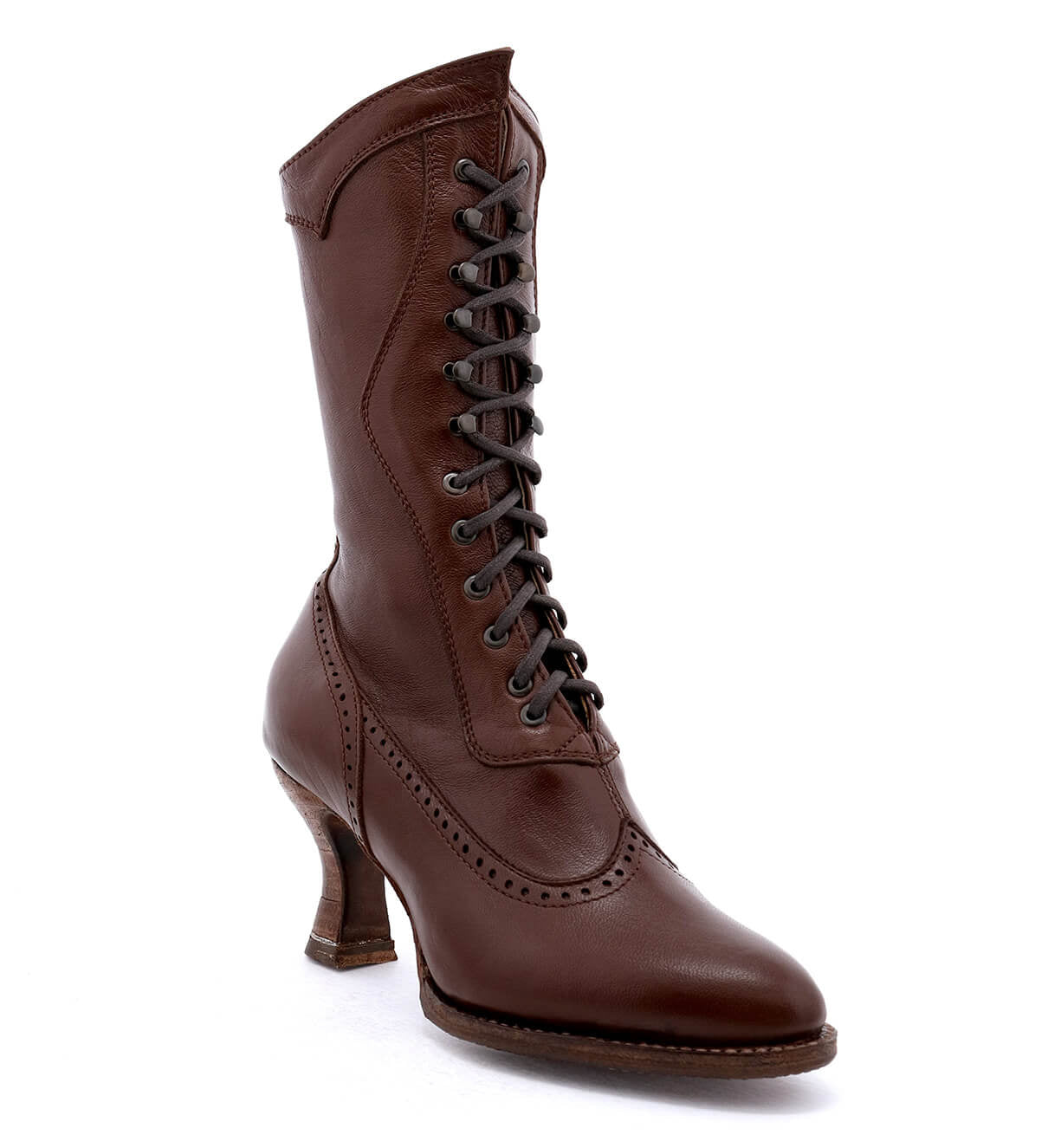 A women's handcrafted Oak Tree Farms Jasmine brown leather boot.