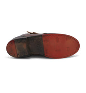 A pair of Oak Tree Farms Josephine brown leather shoes with red soles.