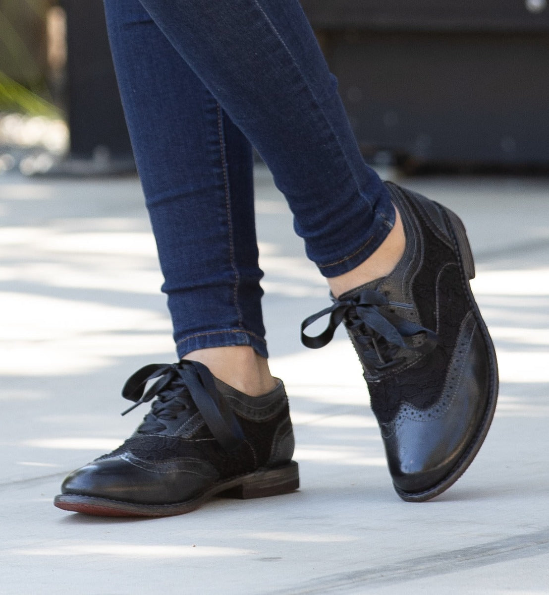 Comfortable black suede Maude wingtip oxford shoes perfect for any wardrobe. (Brand: Oak Tree Farms)