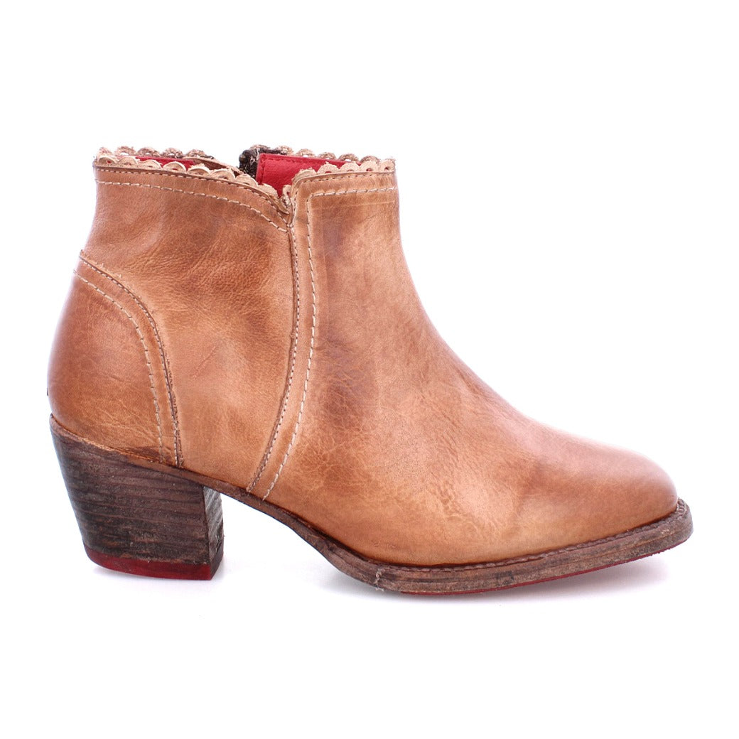 A Mini Oak Tree Farms women's comfort ankle boot in tan leather.