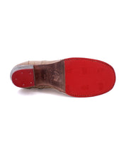 A pair of Oak Tree Farms Seal shoes with red soles and white background.