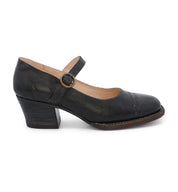 A women's black leather Mary Jane shoe with a buckle, Oak Tree Farms Twigley style.