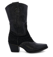 An Oak Tree Farms Basanti women's black cowboy boot with lace detailing.