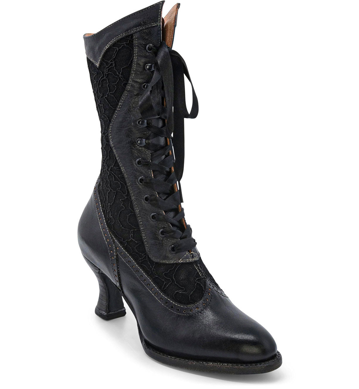 A hand crafted women's black lace up Abigale boot from Oak Tree Farms.
